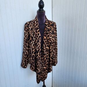 Hot Ginger Duster Overpiece Women's Brown Leopard Stretchy Drape Open Front L
